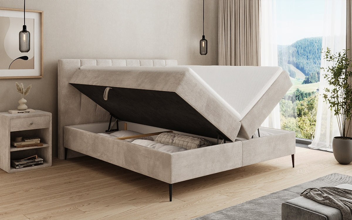 Boxspringbett Lucca in Cord mit Stauraum und Füßen