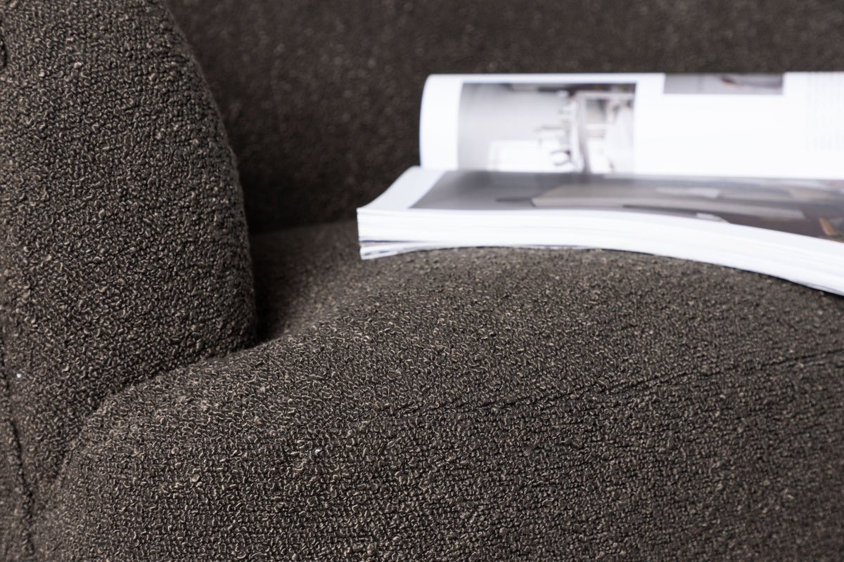 Dizajnové leňošné kreslo Maleno – bouclé relaxačné kreslo v antracitovej farbe