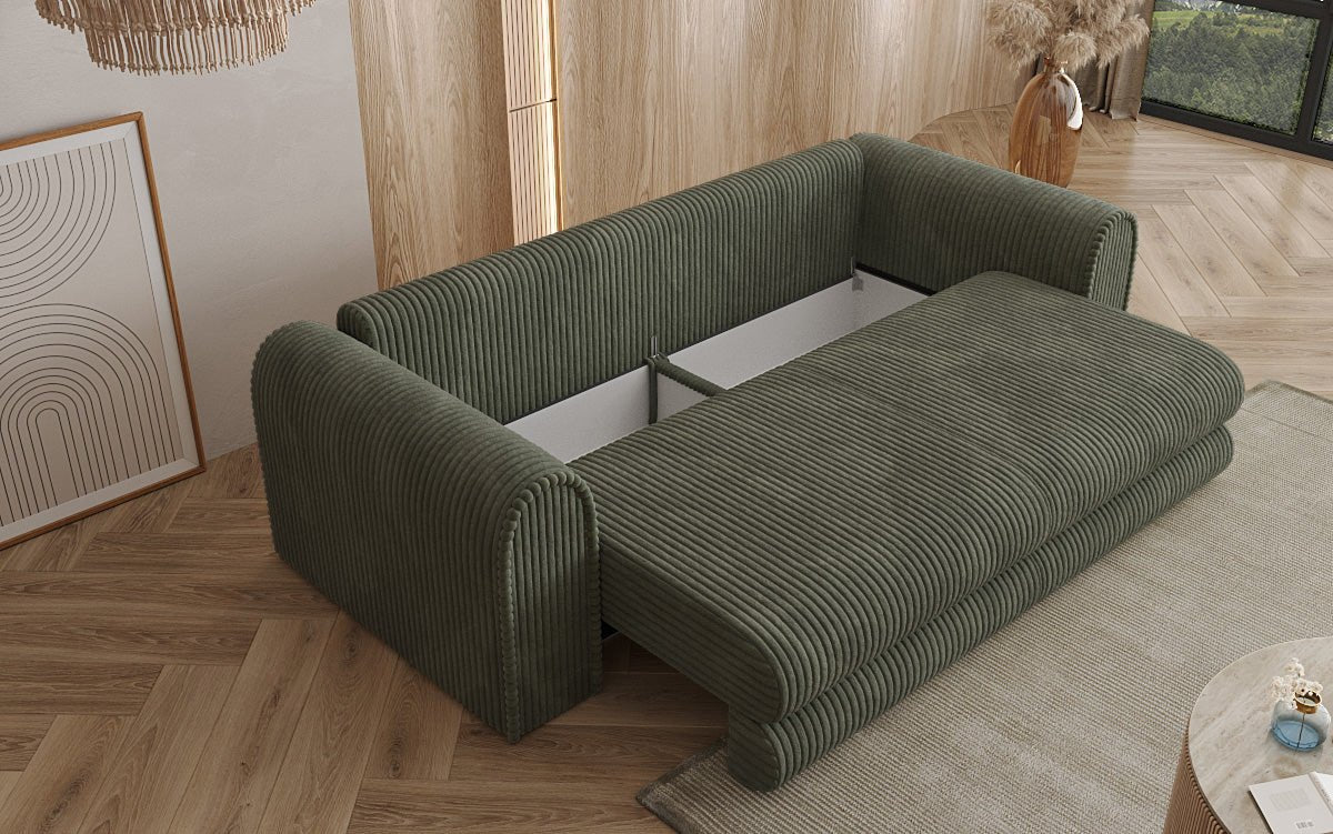 Dizajnová pohovka Lil Buddy 3-miestna s rozkladacou funkciou a úložným priestorom v širokom kordovom materiáli