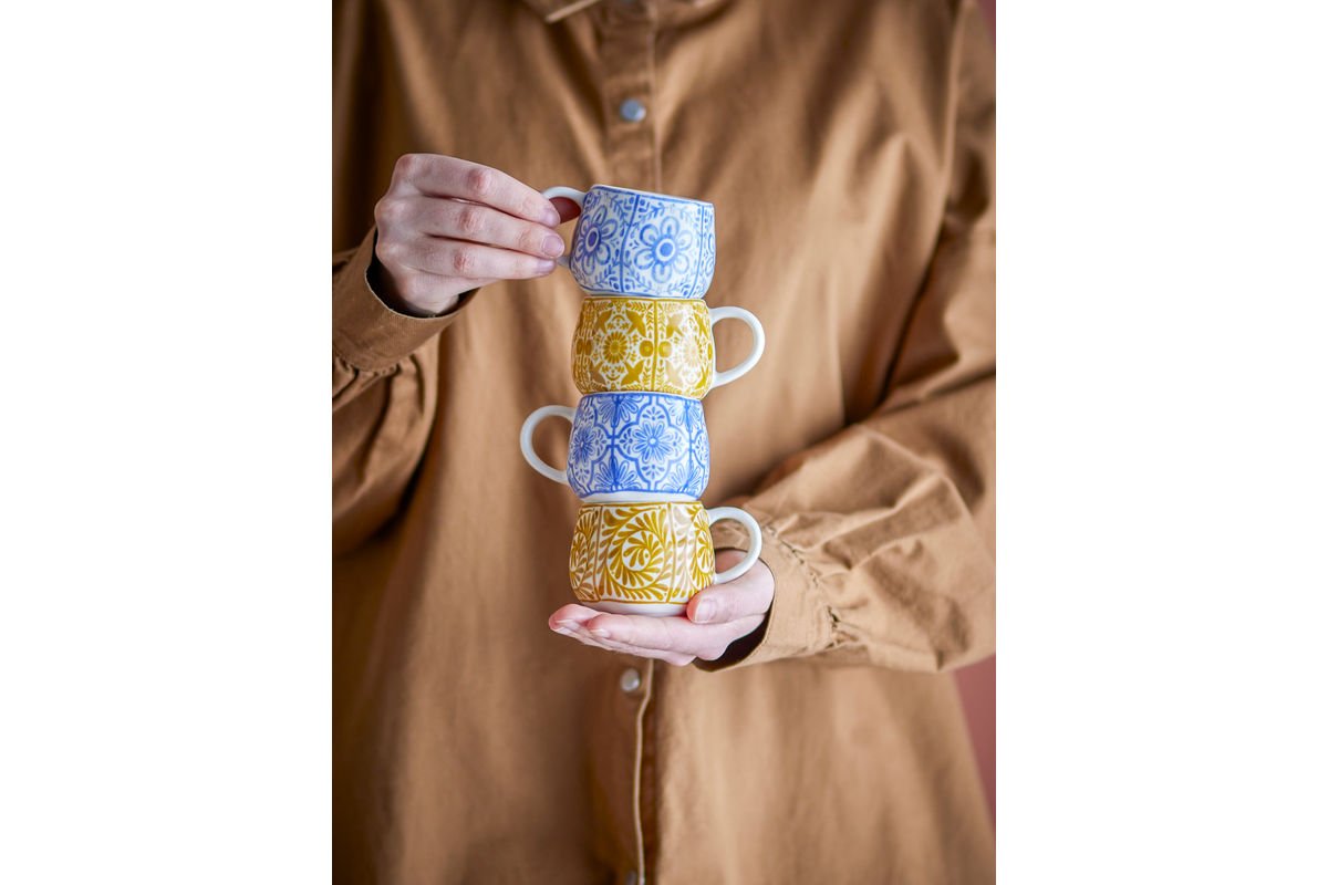 Súprava pohárov Eirvik – modrá - Oranžová kamenina (4-dielna)