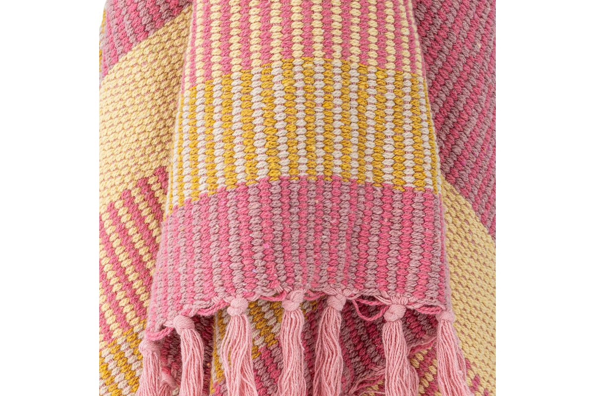 Prehoz na posteľ Elani – pruhovaný vzor v ružovej a žltej