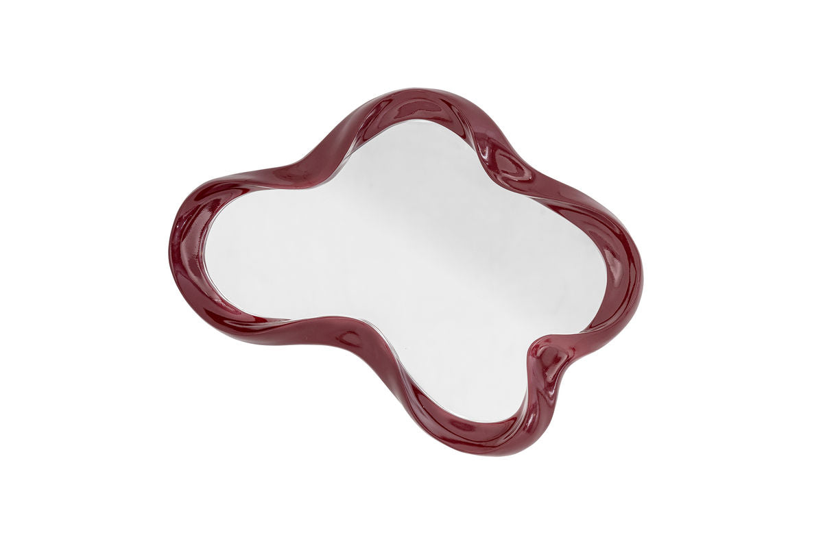 Nástenné zrkadlo Rubia – organický tvar s vysoko lesklým rámom v Červenej