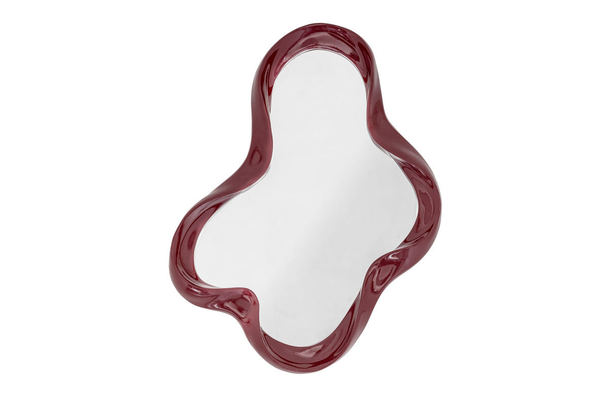 Nástenné zrkadlo Rubia – organický tvar s vysoko lesklým rámom v Červenej