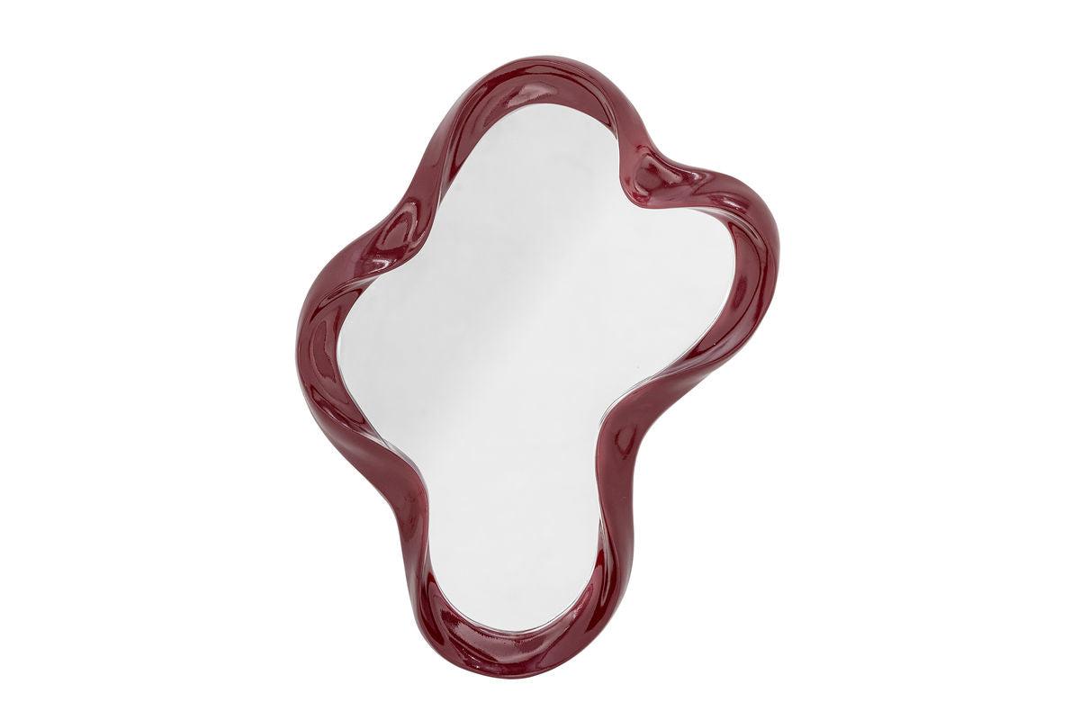 Nástenné zrkadlo Rubia – organický tvar s vysoko lesklým rámom v Červenej