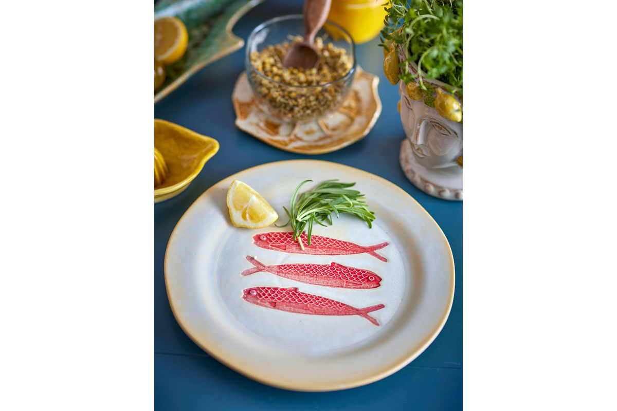 Súprava tanierov Maris – kameninové s motívom ryby (sada 4 ks)