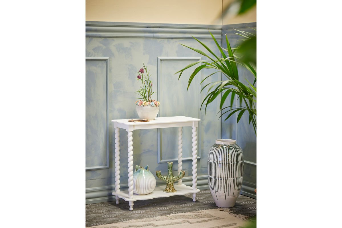 Konzolový stôl Liva – biely MDF stôl s odkladacou plochou