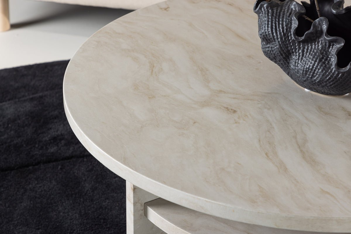 Konferenčný stolík Morma - s mramorovým vzhľadom a odkladacou priehradkou
