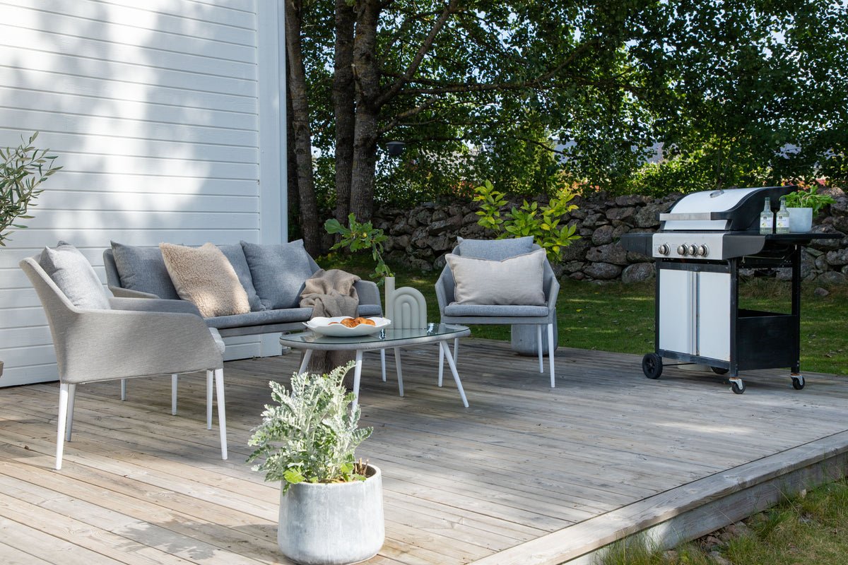 Garten Loungeset Morena - in Weiß mit grauem Stoff