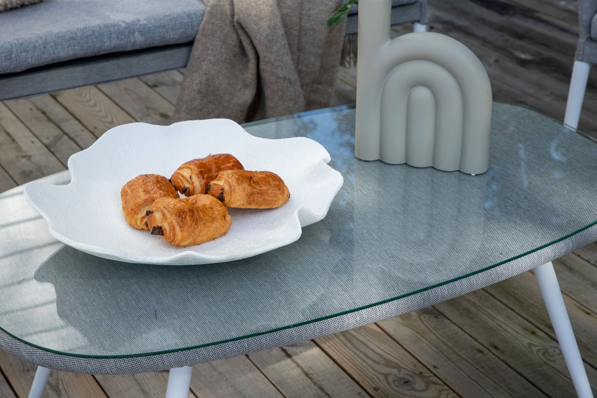 Záhradná lounge súprava Morena - v bielej farbe s sivou látkou