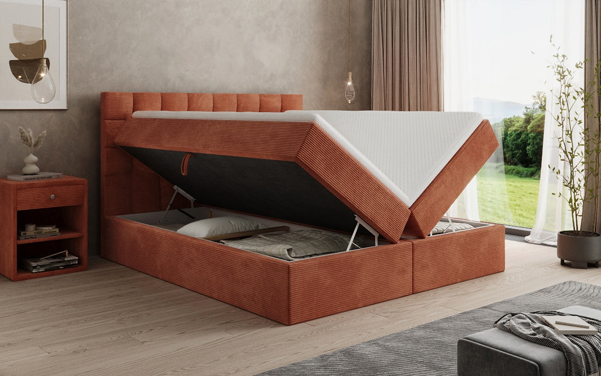 Boxspringbett Como in Cord mit Stauraum