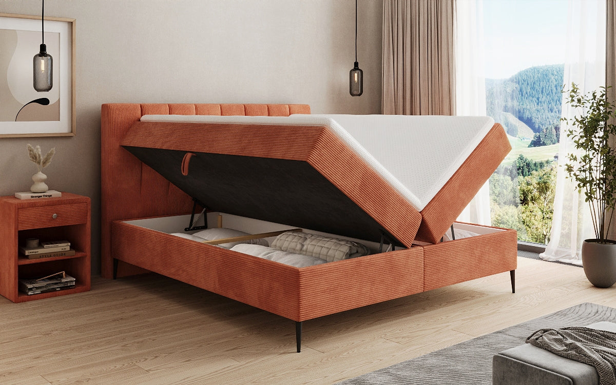 Boxspringbett Lucca in Cord mit Stauraum und Füßen
