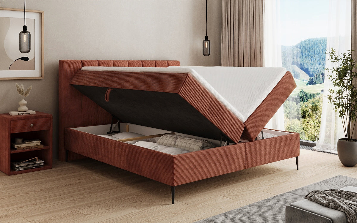 Boxspringbett Lucca in Cord mit Stauraum und Füßen