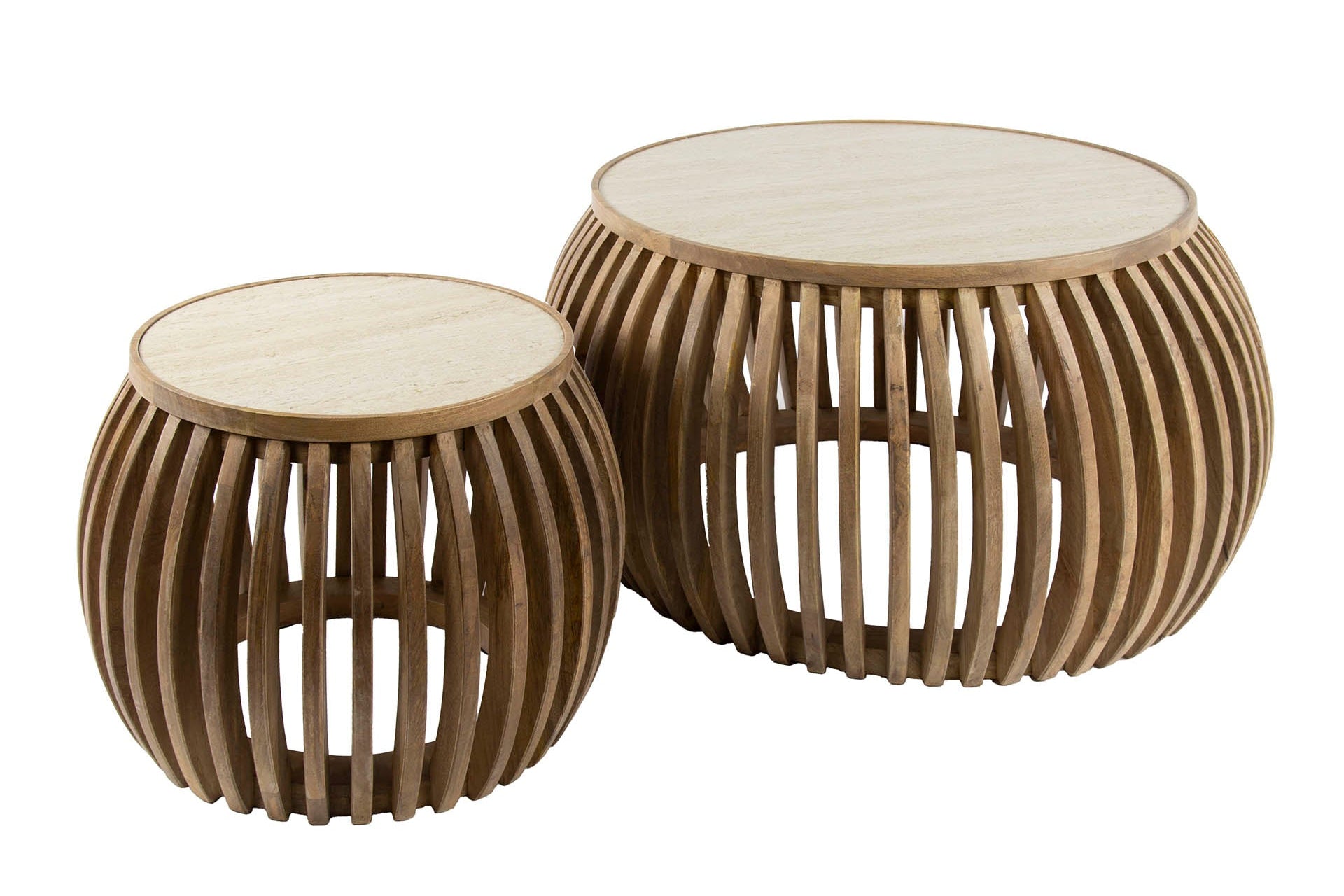 Couchtisch Arida - 2er Set aus Mangoholz mit Keramik-Tischplatte