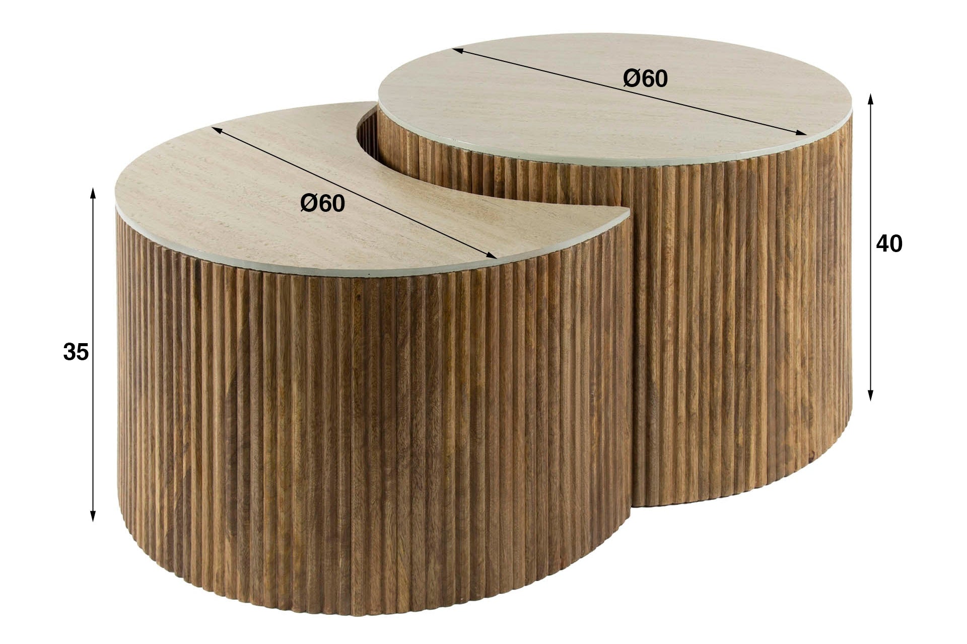 Couchtisch Oruva - 2er Set aus Mangoholz mit Keramik-Tischplatte
