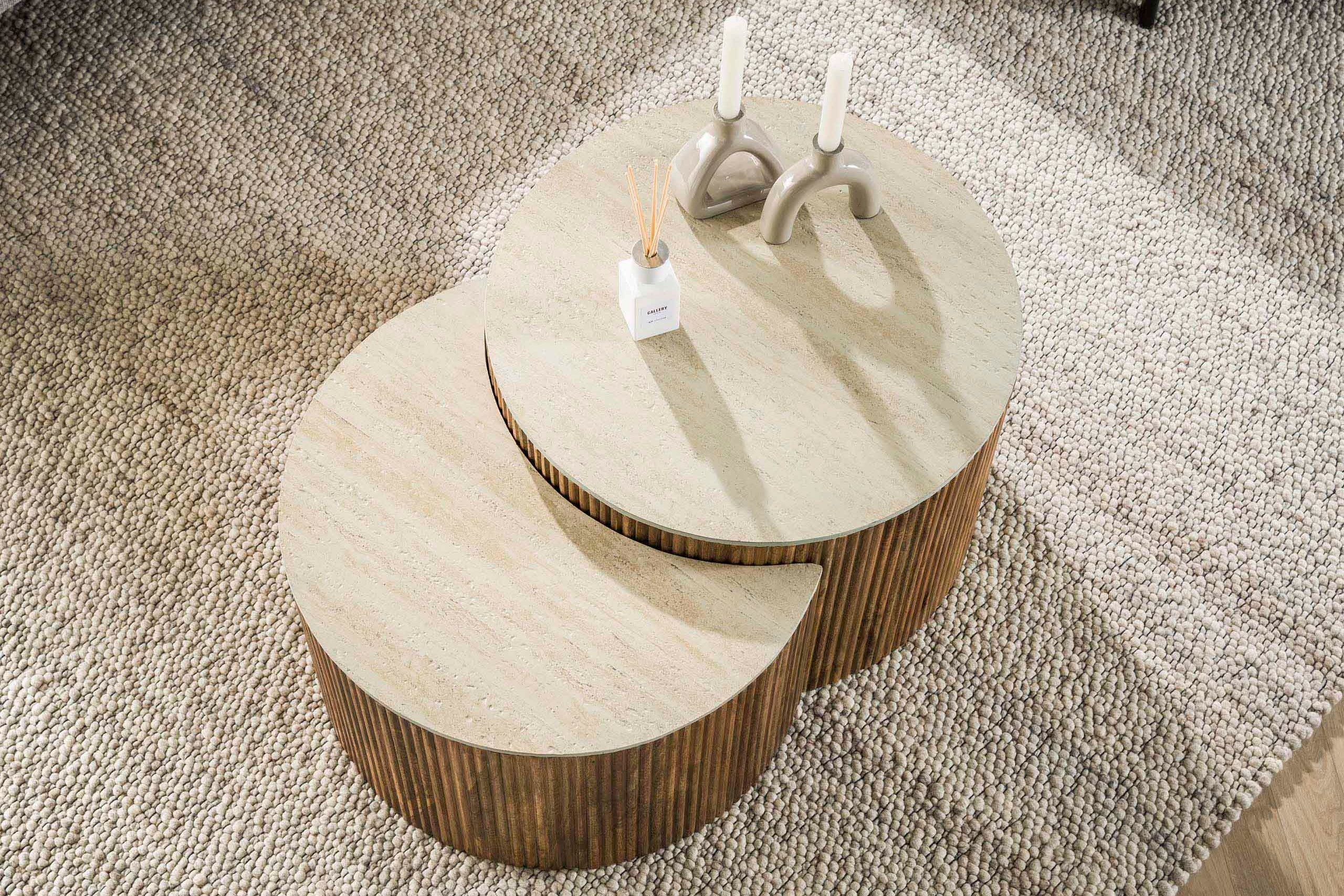 Couchtisch Oruva - 2er Set aus Mangoholz mit Keramik-Tischplatte