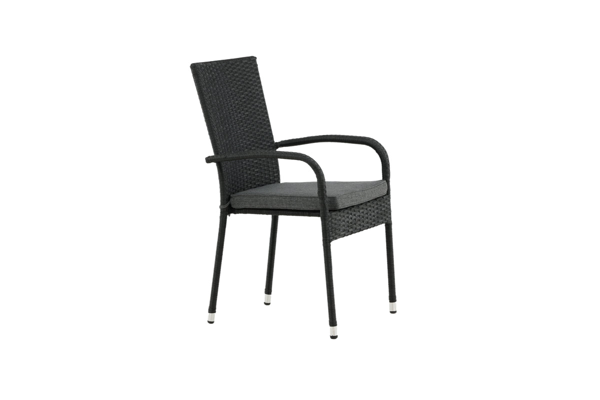 2er Set - Gartenstuhl Emma aus Rattan in Schwarz, Grau