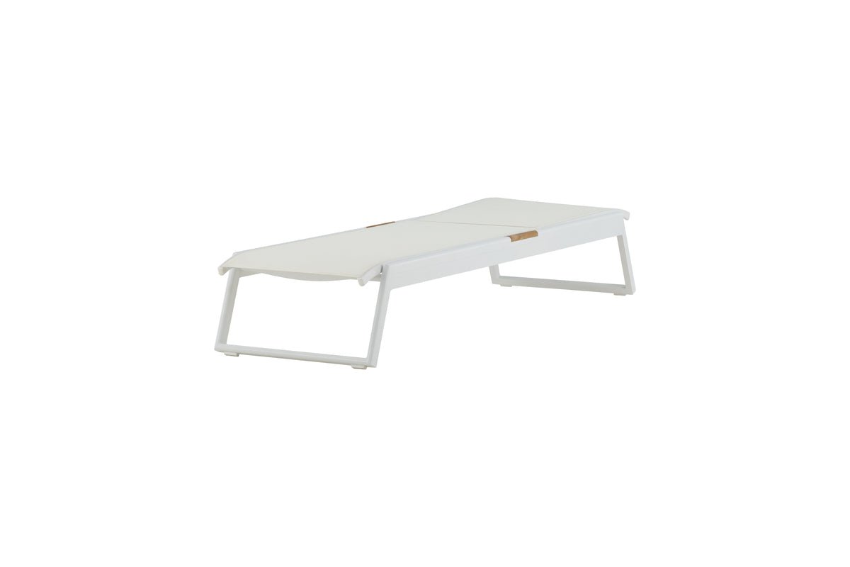 2er Set Sonnenliege Novira - Weiß mit Teakholz-Details