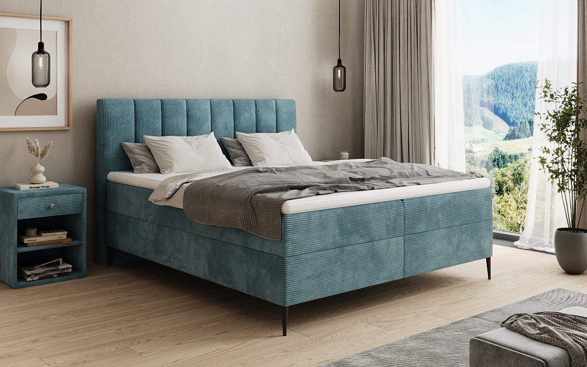 Boxspringbett Lucca in Cord mit Stauraum und Füßen