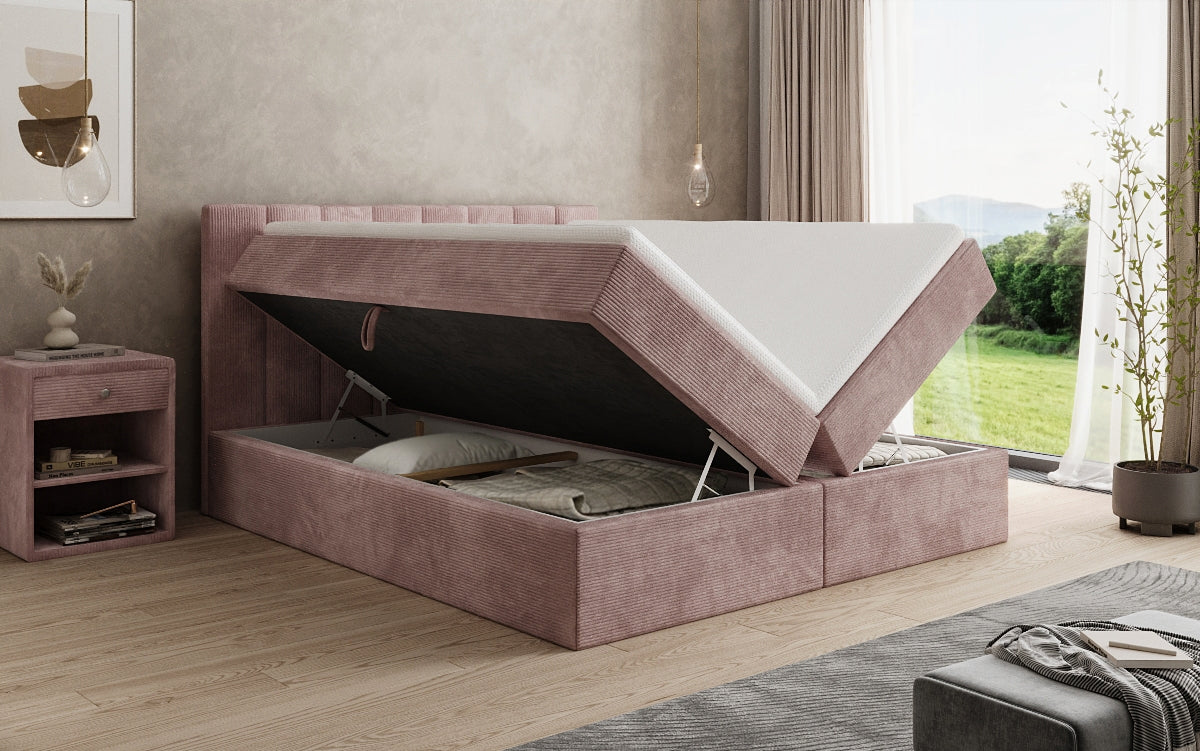 Boxspringbett Sofia in Cord mit Stauraum