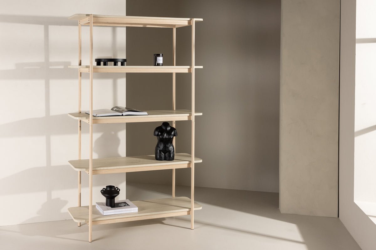 Regal Heim – vysoký stojaci regál v bielom umývaní s 5 policami