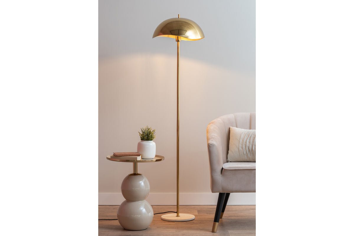 Stojacia lampa Kavira – z železa s brúseným zlatým povrchom