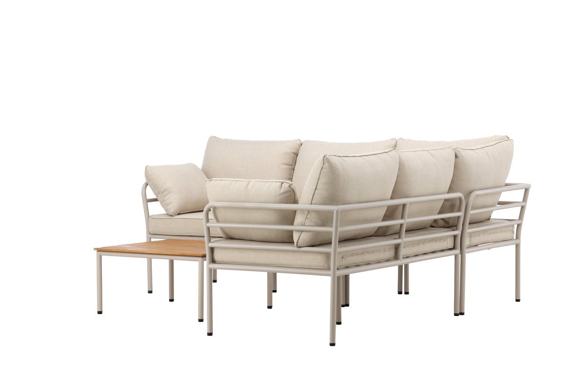Garten Loungeset Sienna – 3-teiliges Outdoor-Sofa-Set in Beige mit Akazienholz-Tisch