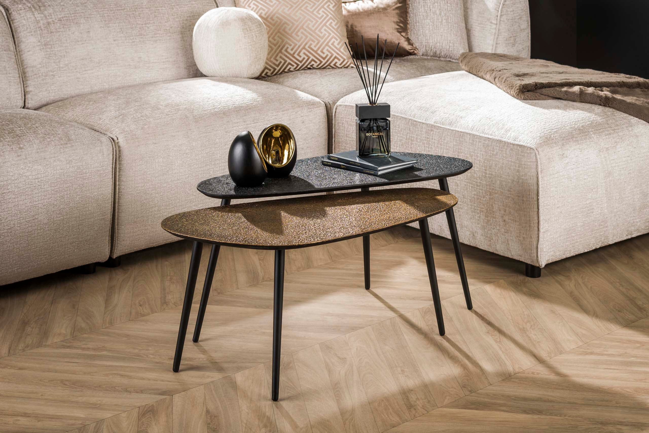 Konferenčný stolík Savino - sada 2 ks v starobronzovej/zlatej a Czarny