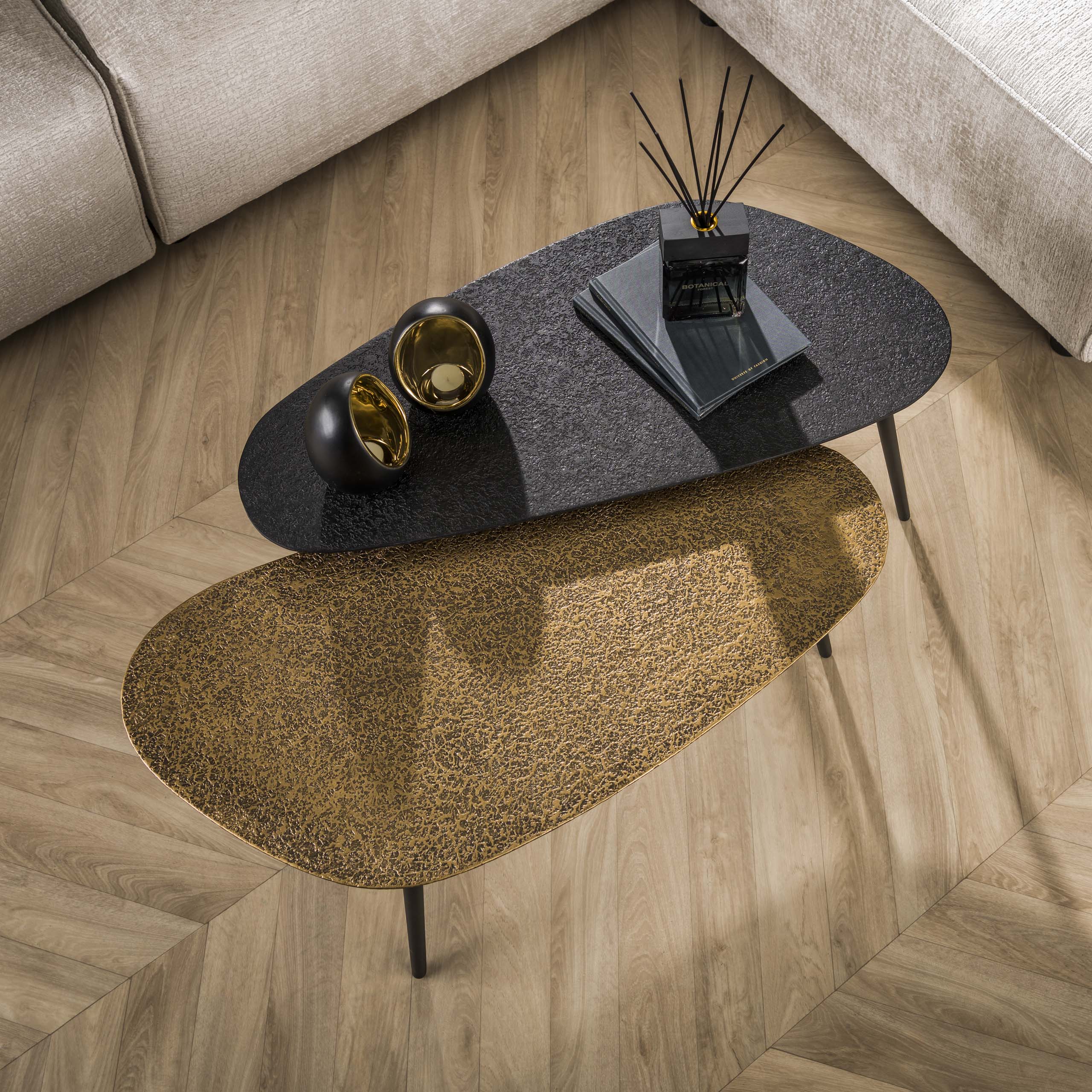 Konferenčný stolík Savino - sada 2 ks v starobronzovej/zlatej a Czarny