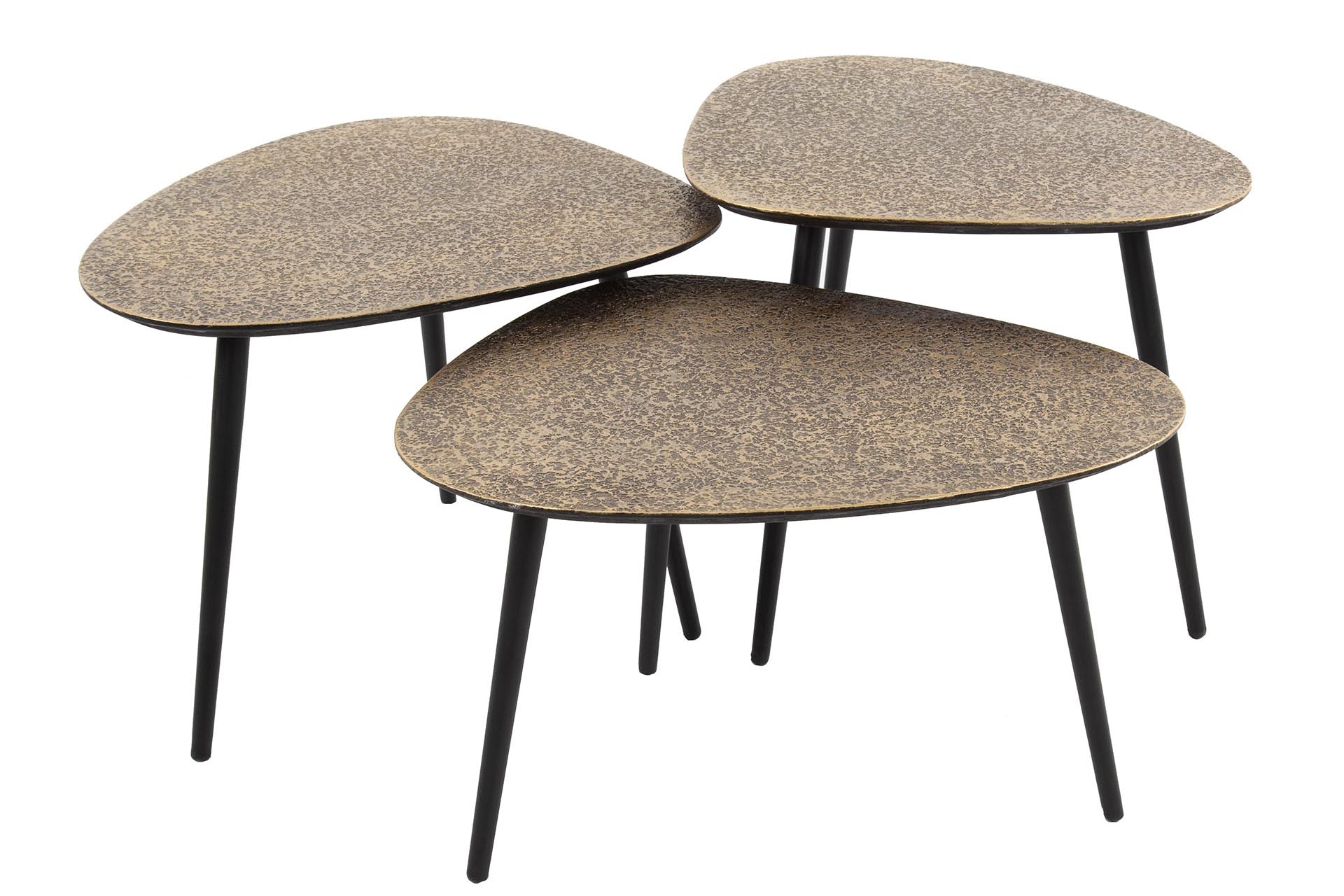 Konferenčný stolík Umara - sada 3 kusov v „Metallic“-antikbronzovej/zlatej farbe v trojuholníkovom dizajne