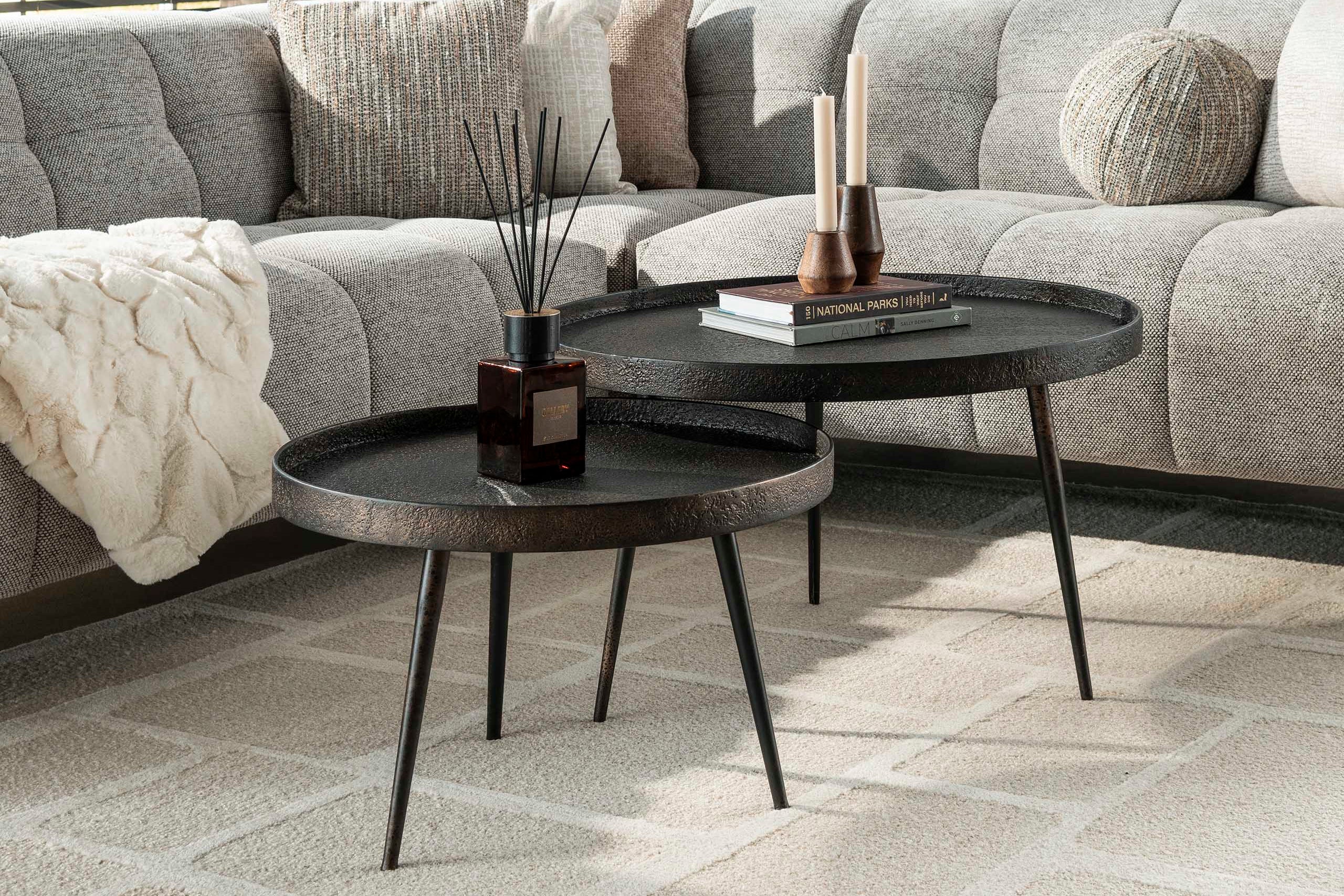 Couchtisch Chrysos - 2er Set in Grau Metallic mit erhöhtem Rand