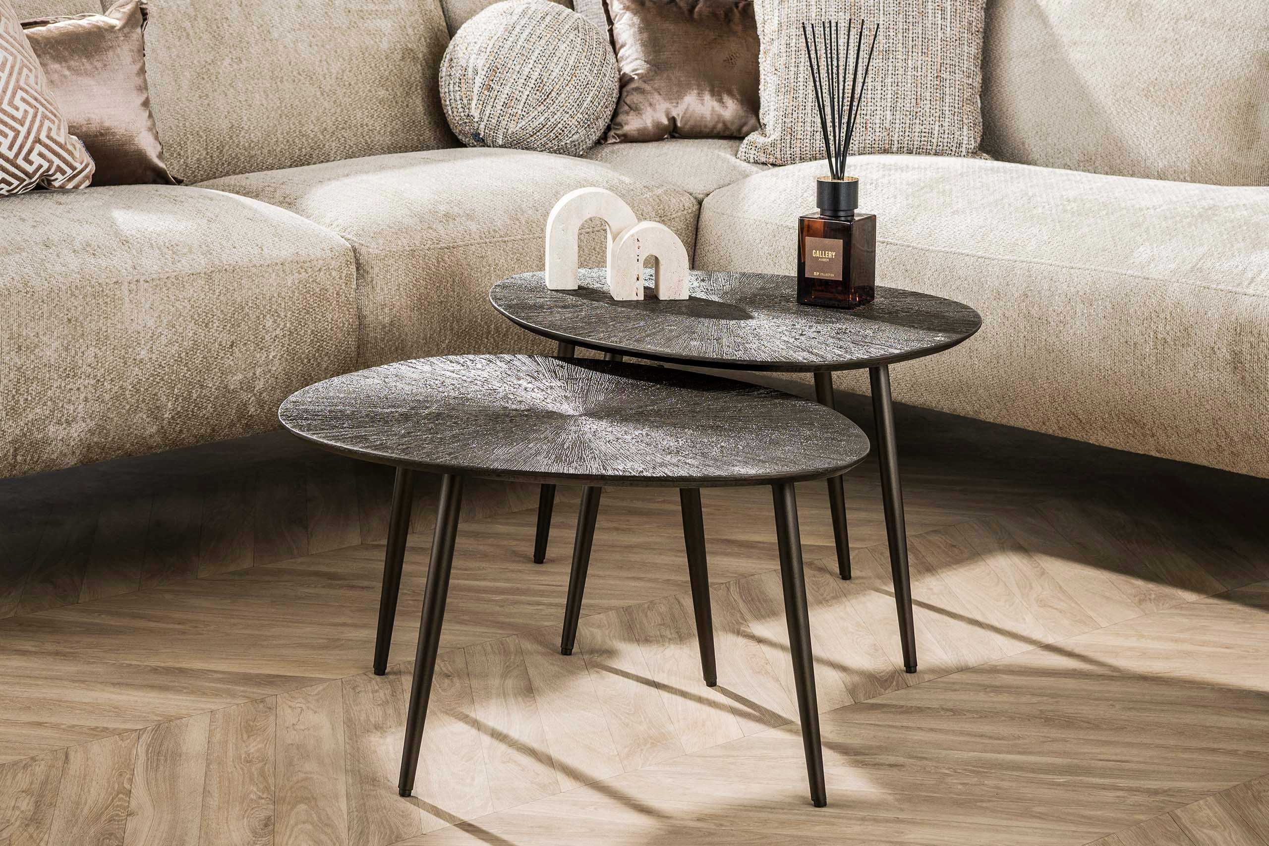 Konferenčný stolík Arivon - sada 2 kusov s kovovým povrchom Ray v teplom hnedo-bronzovom odtieni