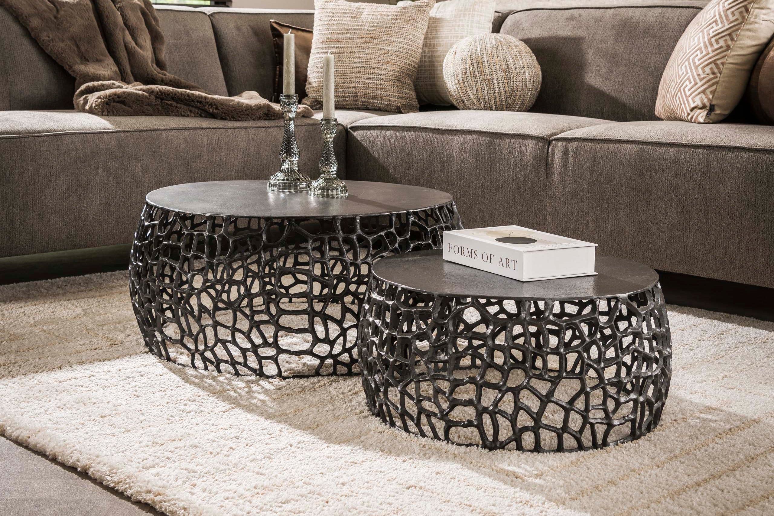 Konferenčný stolík Marulo - sada 2 ks, okrúhly, v čiernom niklovom prevedení