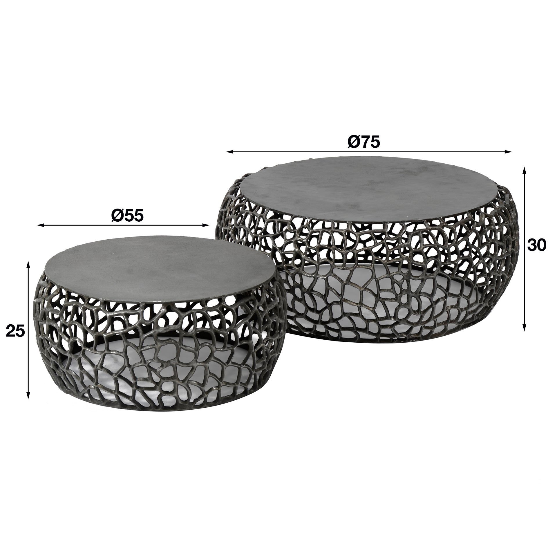 Konferenčný stolík Marulo - sada 2 ks, okrúhly, v čiernom niklovom prevedení