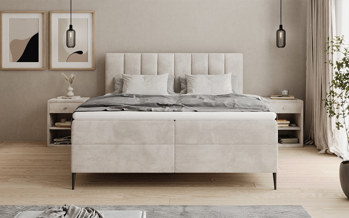 Boxspringbett Lucca in Cord mit Stauraum und Füßen