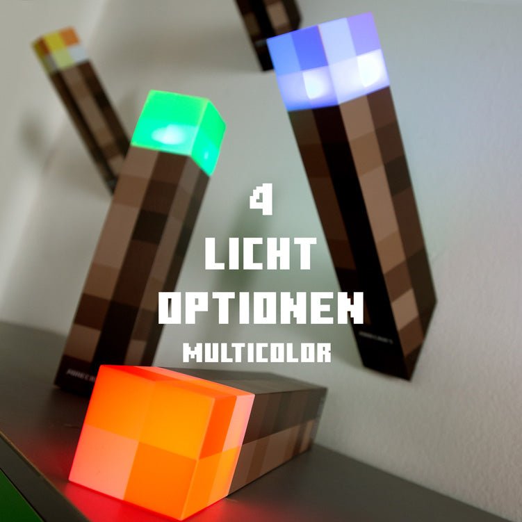 Minecraft LED fakľa s nástenným držiakom – Nabíjateľná a originálny pixelový dizajn