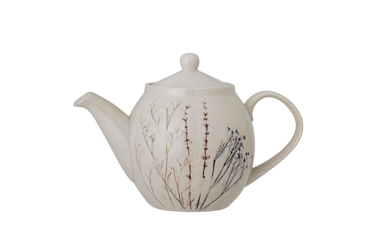 Teekanne Flora – kameninová kanvica s prasklinovou glazúrou a kvetinovým motívom