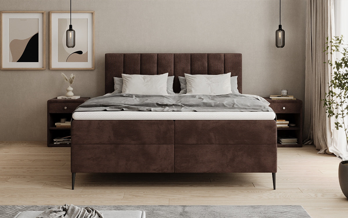 Boxspringbett Lucca in Cord mit Stauraum und Füßen