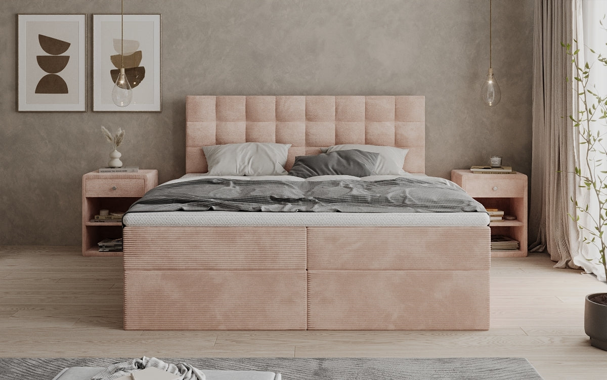 Boxspringbett Como in Cord mit Stauraum