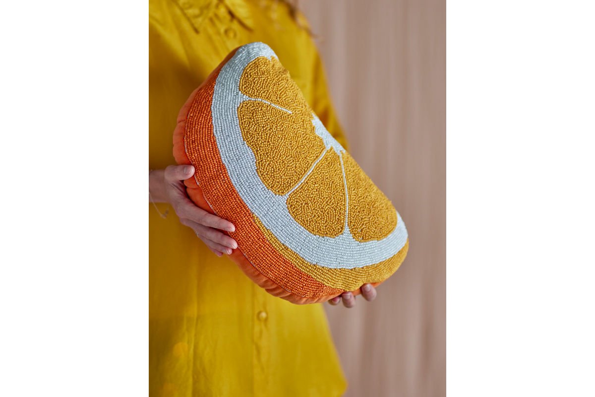Zierkissen Amalfi – Orangenscheiben-Design mit Glasperlen