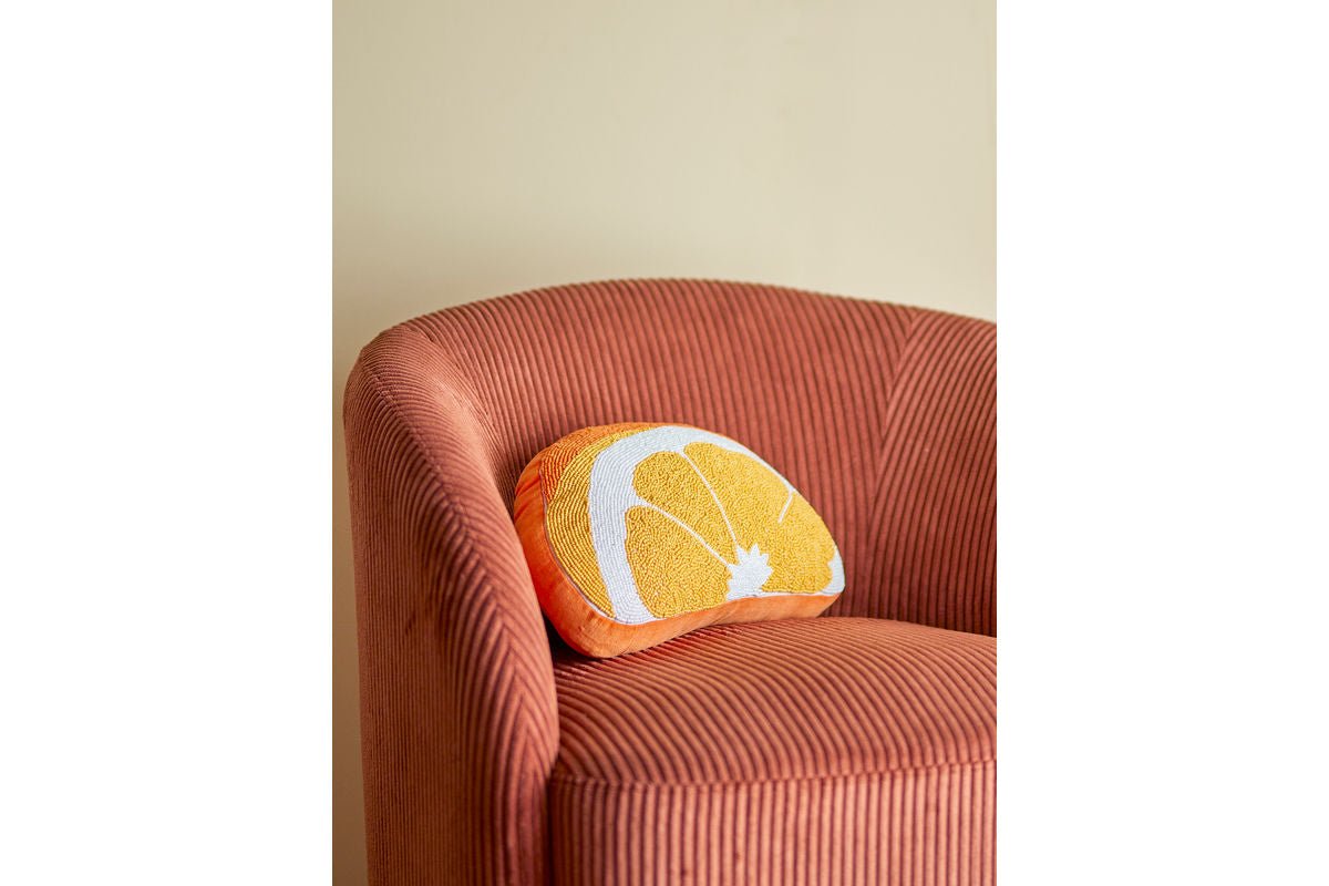 Zierkissen Amalfi – Orangenscheiben-Design mit Glasperlen