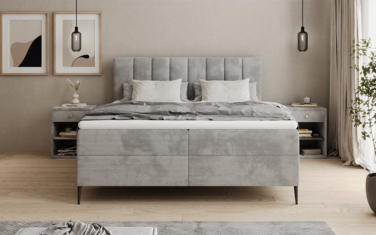Boxspringbett Lucca in Cord mit Stauraum und Füßen