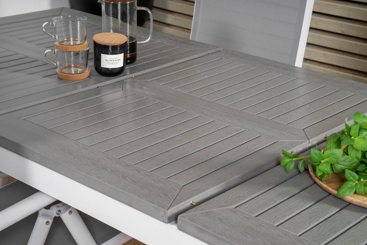 Garten Esstisch Ravello - Ausziehbar von 152 auf 210 cm mit weißem Aluminiumgestell
