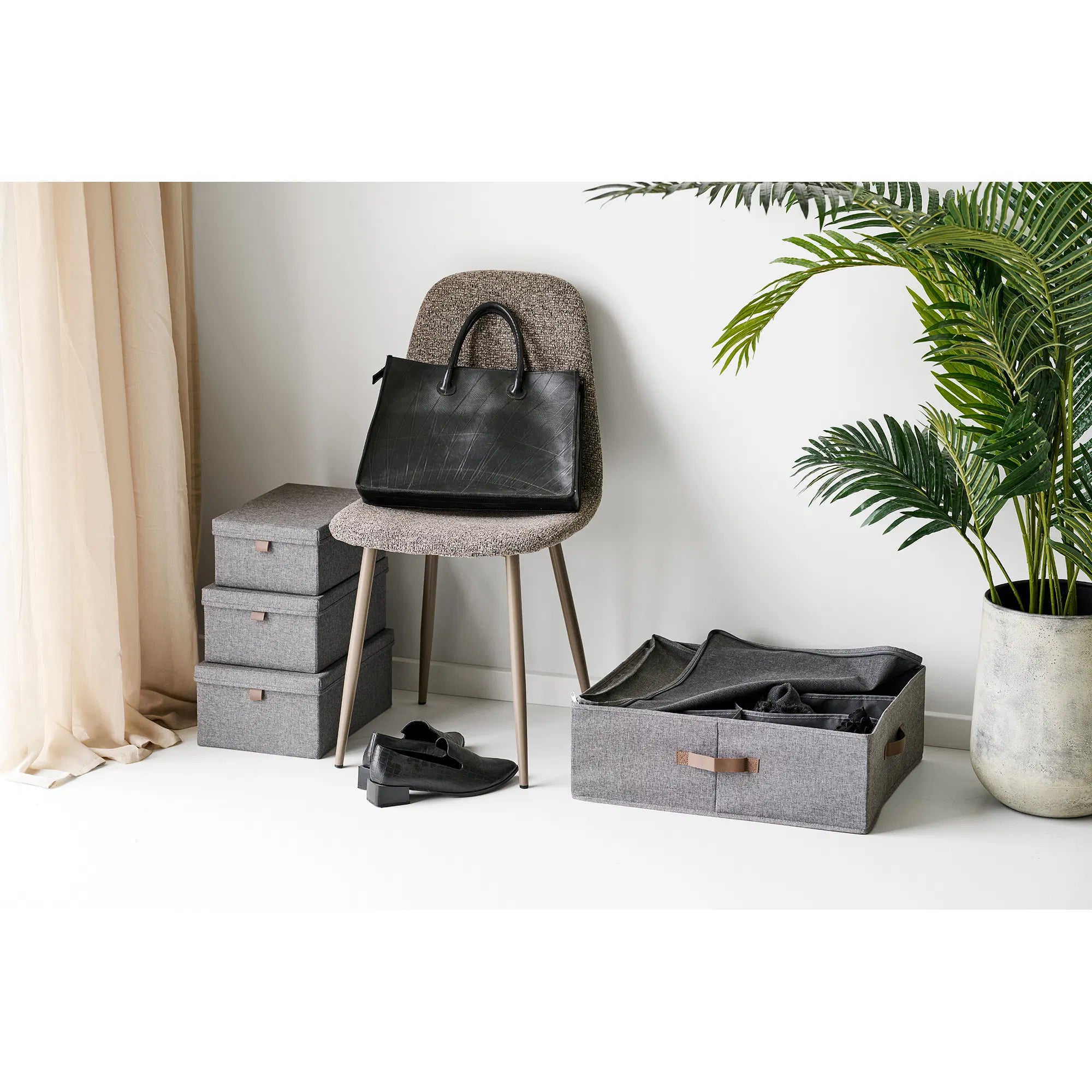 Aufbewahrungsbox Velmoria - in grau mit Deckel (3er Set)