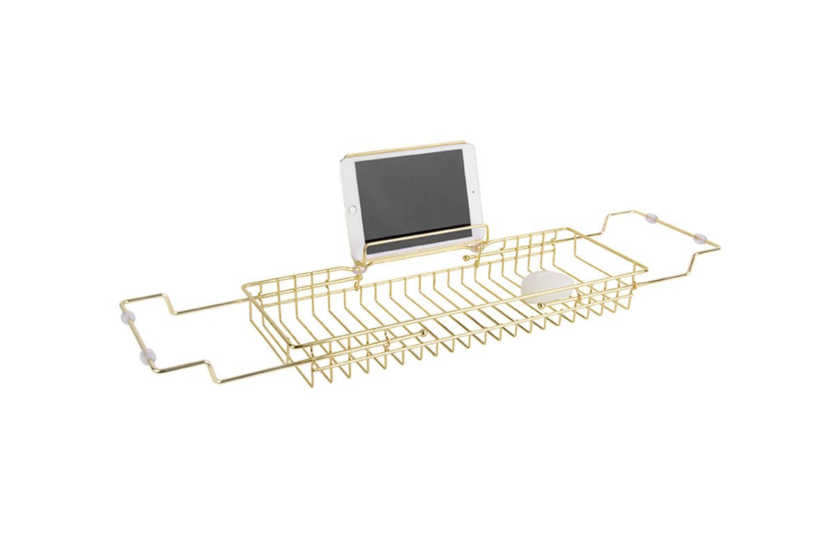 Polica na vaňu Elara – nastaviteľný dizajn zo zlatohnedej ocele