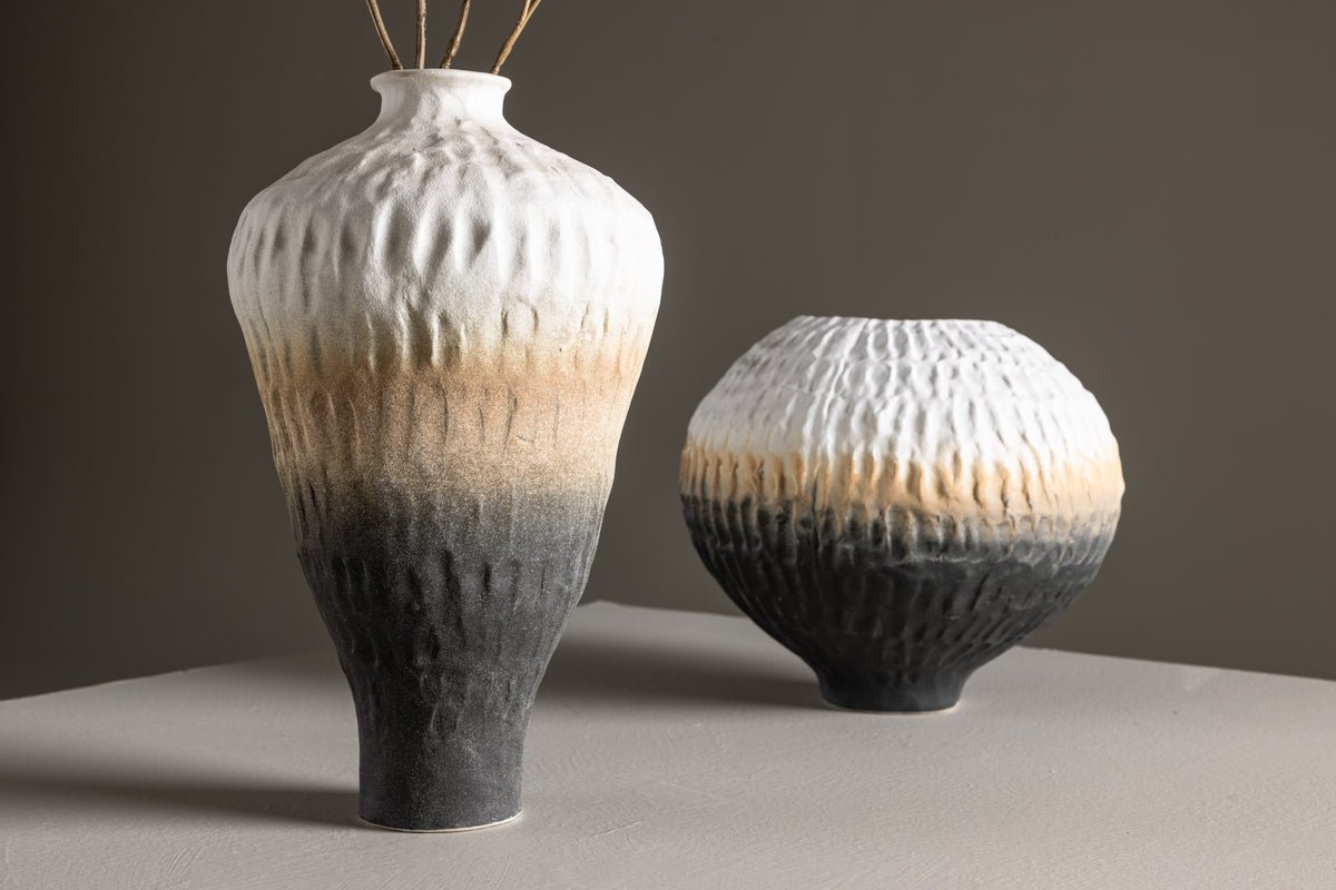 Váza „Aurea“ Ø16 cm – Béžová mit Farbverlauf, Keramik