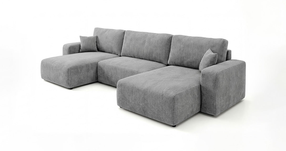 Designer Sofa Noma U mit Schlaffunktion und Stauraum in Cord
