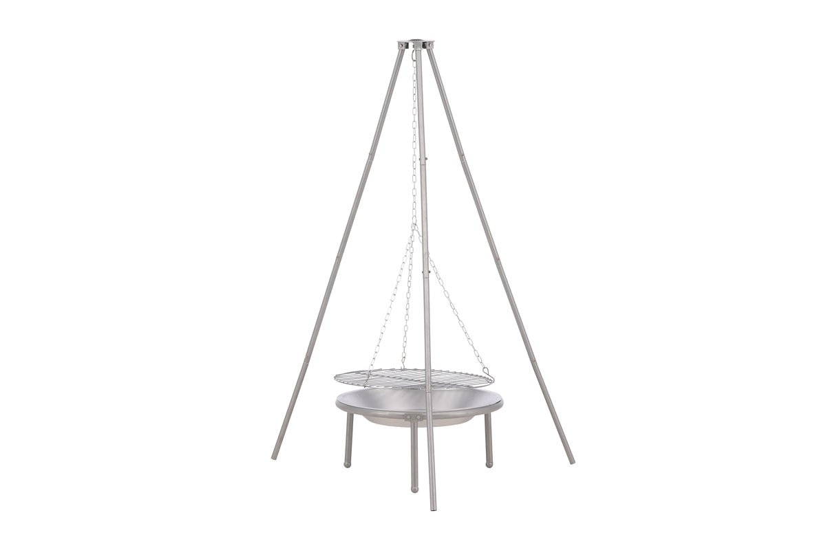 Záhradná ohnisková misa s otočným grilom Flamio - z ocele v striebornej farbe