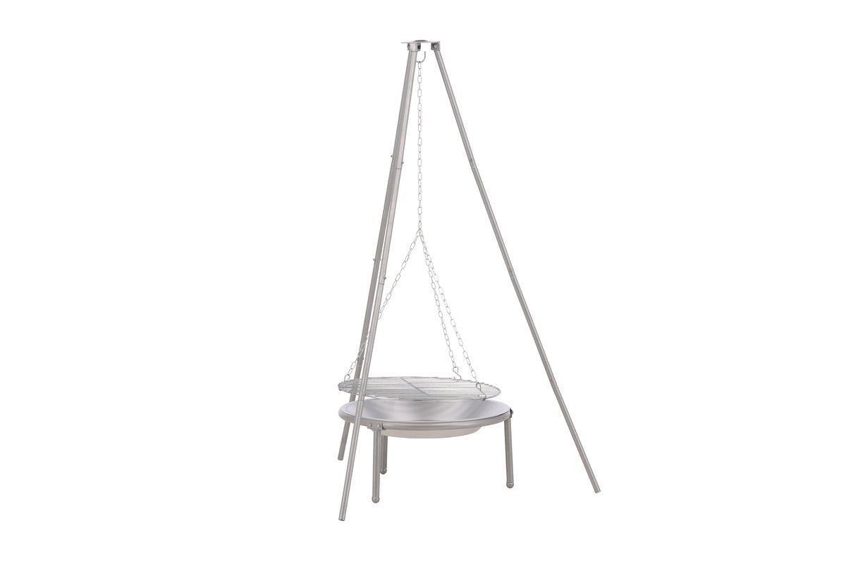 Záhradná ohnisková misa s otočným grilom Flamio - z ocele v striebornej farbe