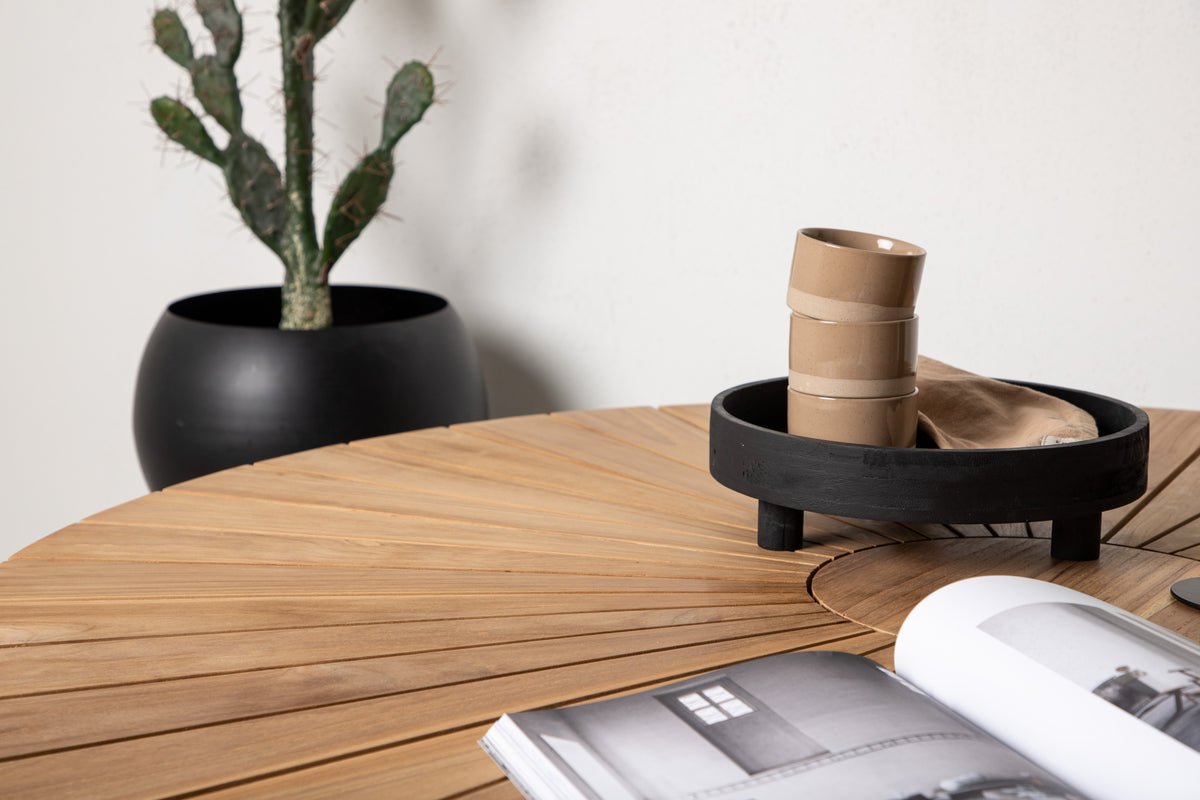 Záhradný stôl Mirani - okrúhly jedálenský stôl z kovu a teakového dreva