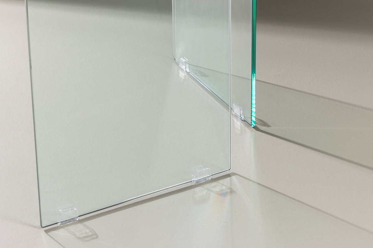 Jedálenský stôl Brevon - moderný jedálenský stôl na sklenenom ráme s svetlosivou doskou stola